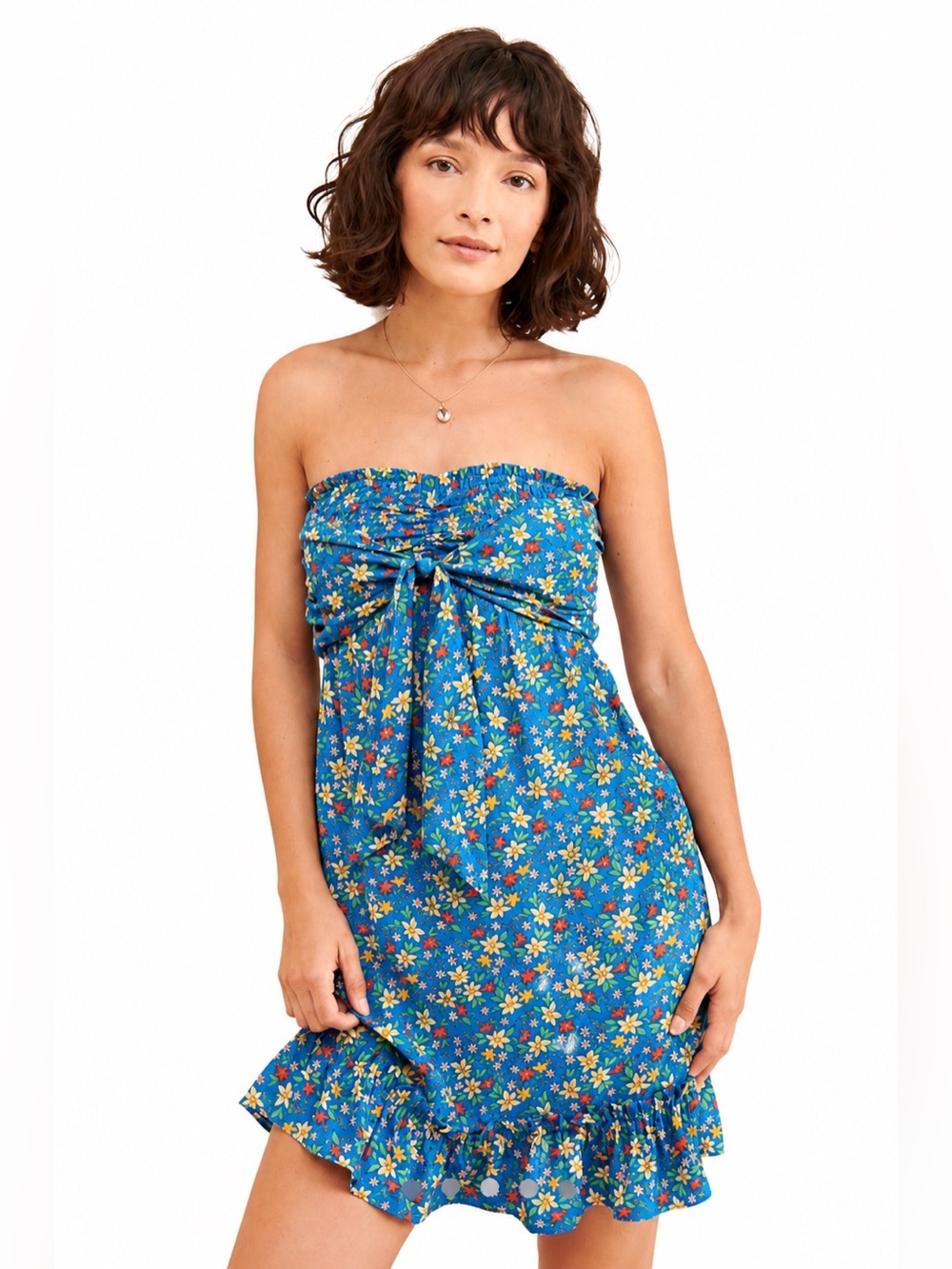 Rays For Days Anika Floral Strapless Midi Dress Blue Boho Summer Beach Vacation